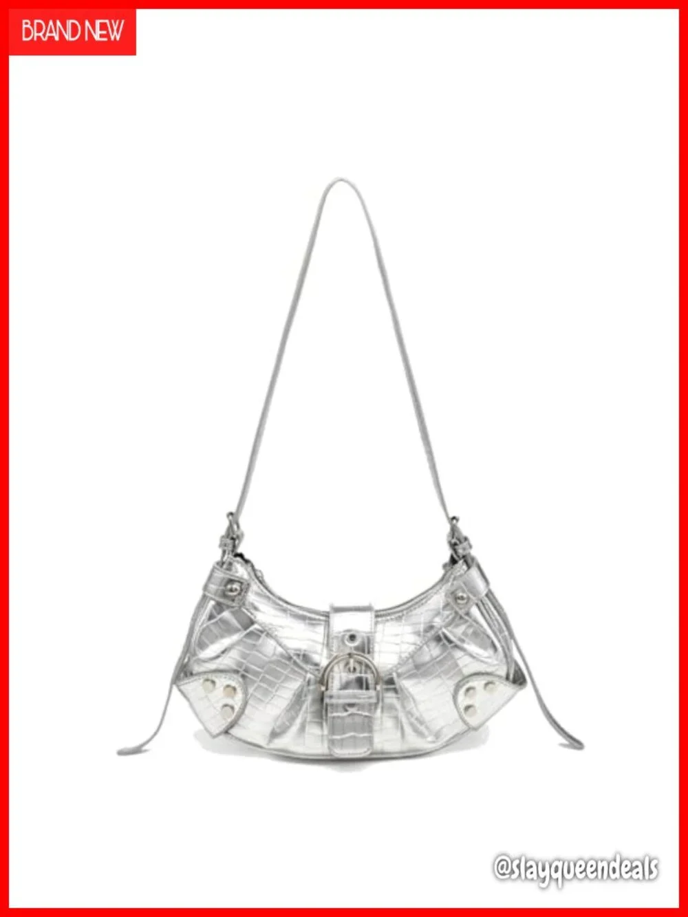 Y2K Punk Faux Leather Shoulder Bag Hobo Purse with Zipper